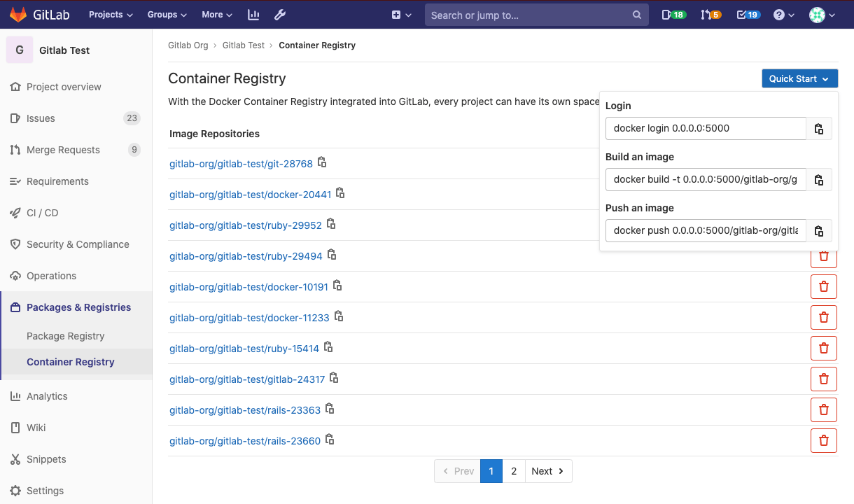 Container Registry project repositories