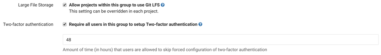 Two factor authentication group settings